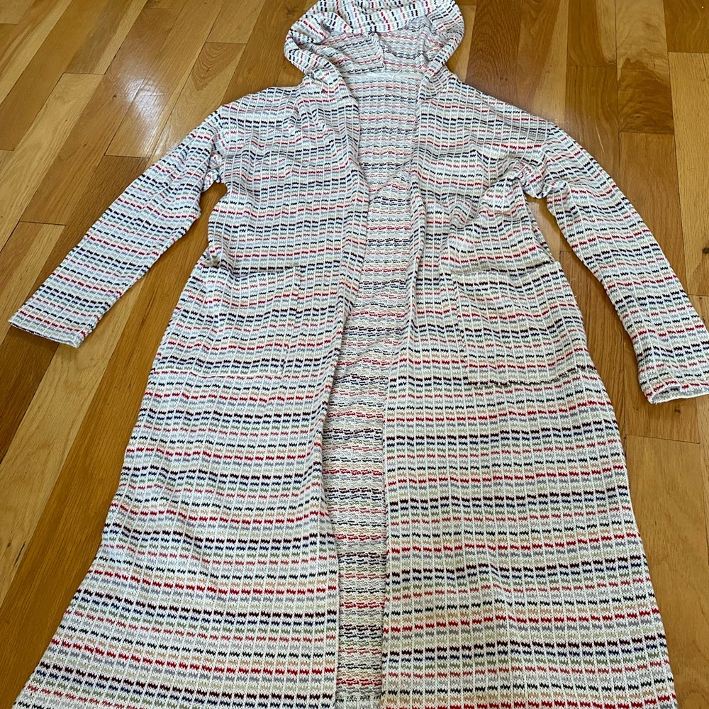 Lush multicolor duster cardigan with hood &pockets